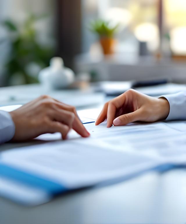 Cleaning service manager reviewing printed terms beside a bright desk in New York